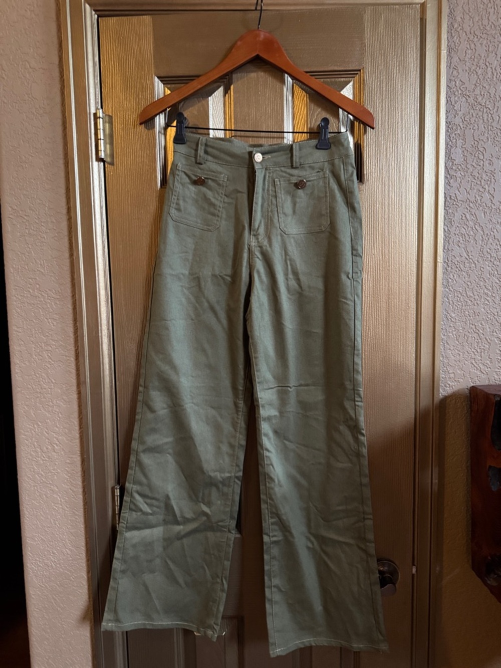 Wide Leg Flare Jeans in Olive Green